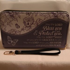 Purple Floral Blessac Wallet with Inspirational Quote